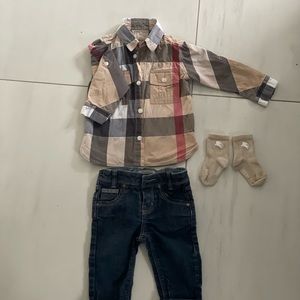Burberry 12 month shirt, jeans and socks